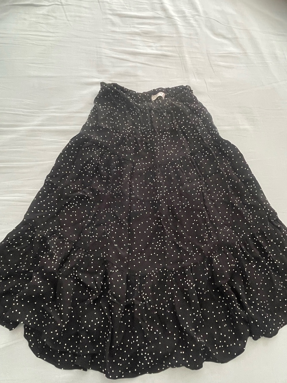 black polka dot midi skirt flowy